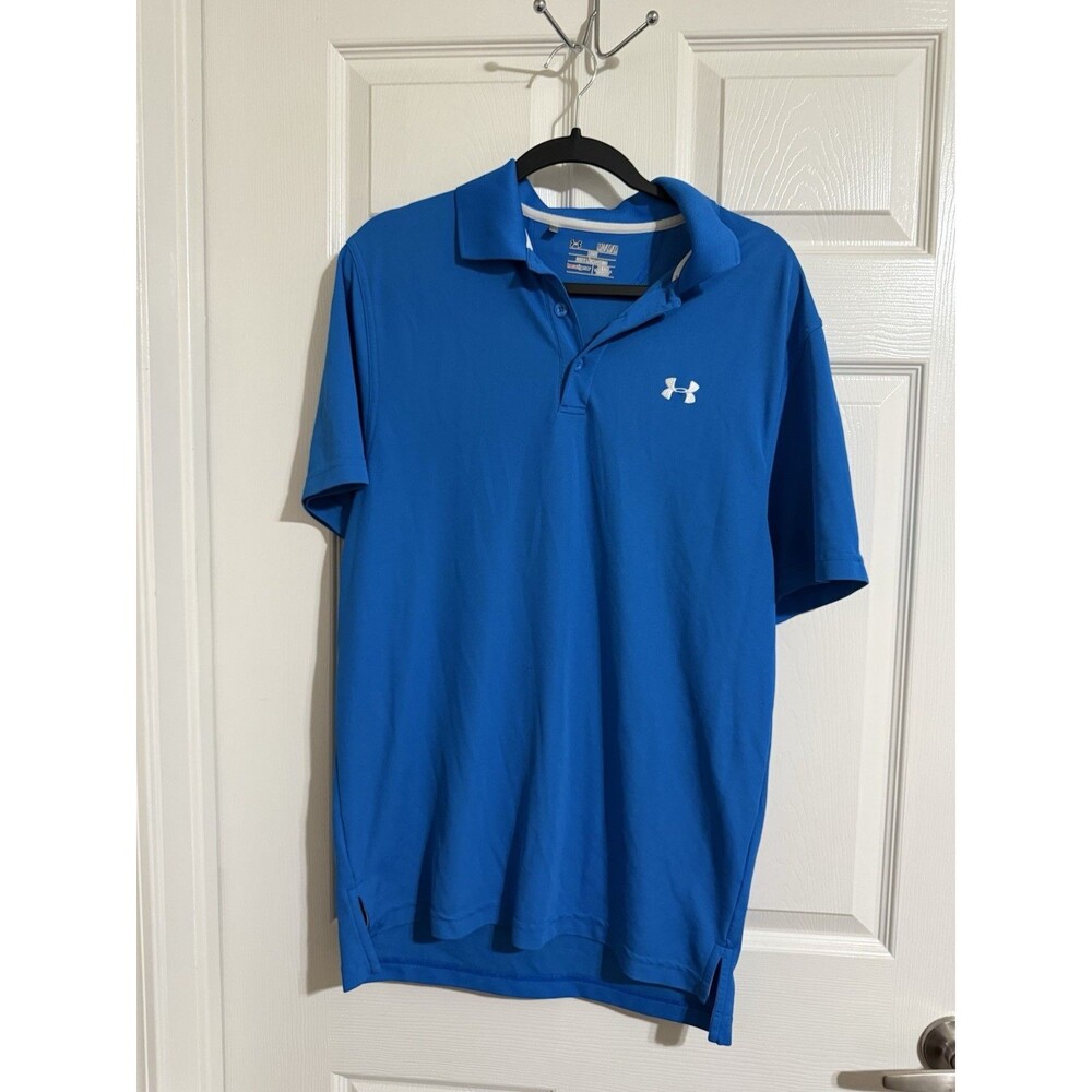 Under Armour HeatGear Men's M Loose Fit Blue Solid Short Sleeve Polo Shirt